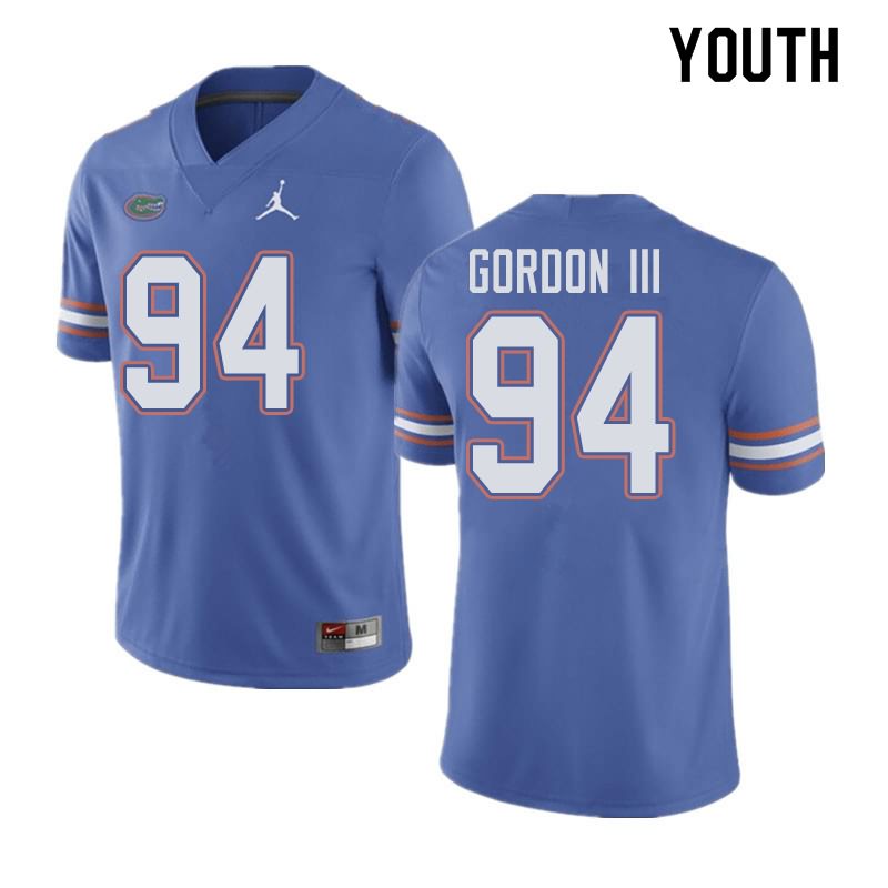 Youth NCAA Florida Gators Moses Gordon III #94 Stitched Authentic Jordan Brand Blue College Football Jersey ZNA6565HU